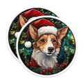 (2 Pack) Christmas Corgi Magnets - Festive Pet Lover Decor - Winter Stained Glass Dog Art - 5 Inches On Longest Side - Thick Durable Magnet - Made in USA - MAG25768