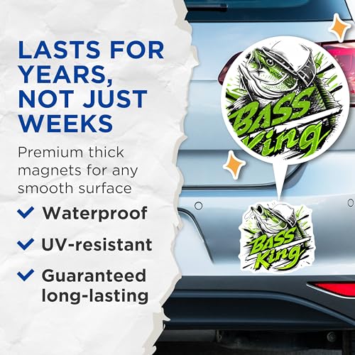 (2 Pack) Bass Fishing Magnets - King Bass Catch Magnets - Angler's Catch Decor Magnets ''' ''' - 5" On Longest Side - for Cars, Refrigerators, Toolboxes, Lockers - Made in USA BMCS3356