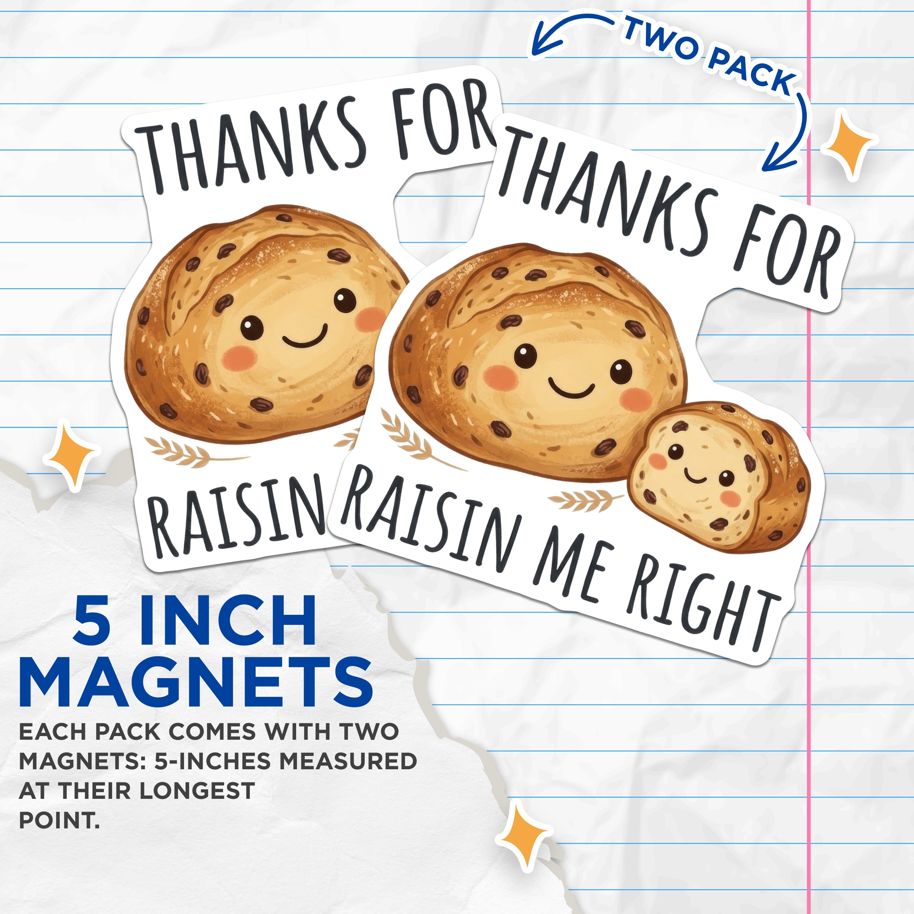 (2 Pack) Thanks for Raisin Me Right Magnets - Punny Food Fridge Decor - Parent Appreciation - 5 Inches On Longest Side - Thick Durable Magnet - Made in USA - MAG36415