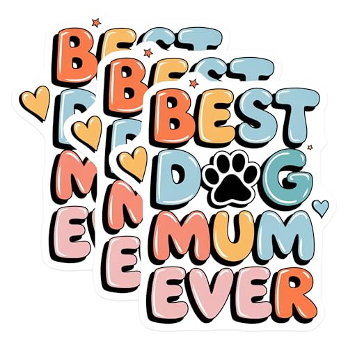 (3 Pack) Best Dog Mum Decals - Cute Paw Print - Pet Lover Accessories - 3 Inches On Longest Side - Easy Peel & Apply - Made in USA - 3MCS7375