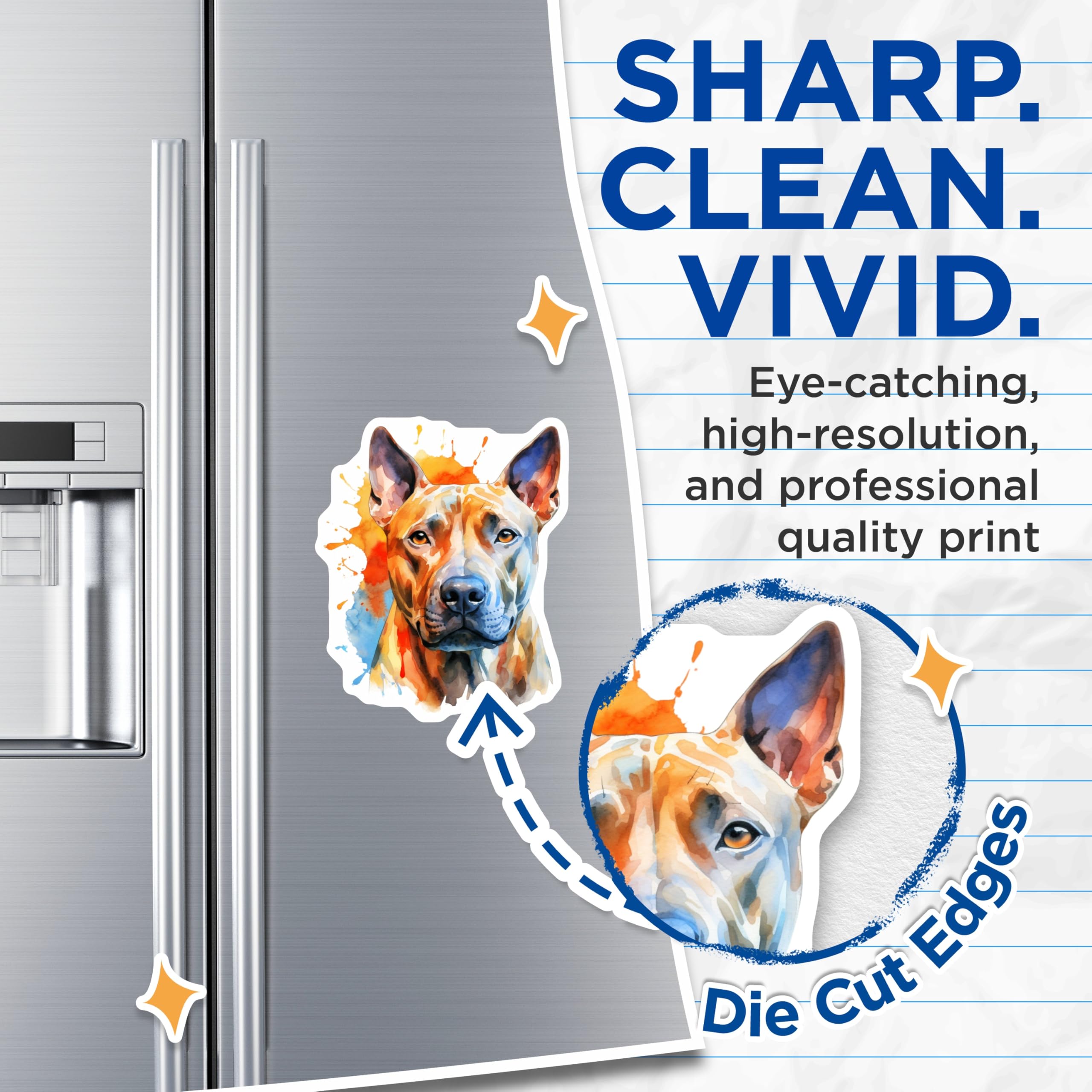 (2 Pack) Pit Bull Dog Magnets - Vibrant Watercolor Pet Art - Dog Mom Dad Kitchen Fridge Decor - 5 Inches On Longest Side - Thick Durable Magnet - Made in USA - MAG28676