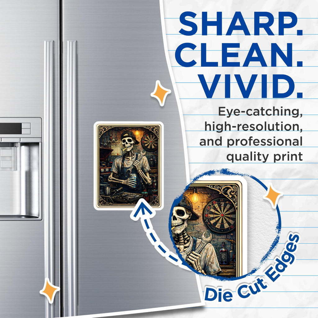 (2 Pack) Skeleton Mechanic Magnets - Garage Art - Tool Guy Decor - 5" On Longest Side - Premium Magnet - for Cars, Refrigerators, Toolboxes, Lockers - Made in USA - MAG16074