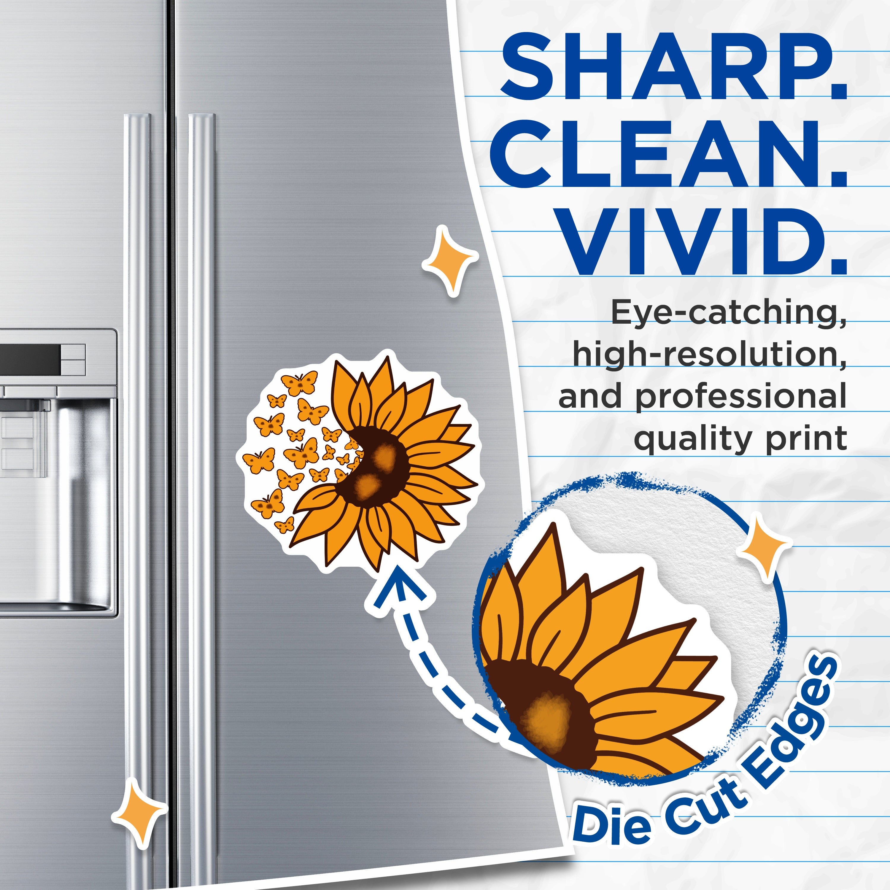 (2 Pack) Sunflower Butterfly Magnets - Happy Floral Fridge Decor - Boho Kitchen Aesthetic - Housewarming Appreciation - 5 Inches On Longest Side - Thick Durable Magnet - Made in USA - MAG36711