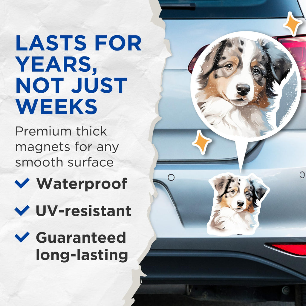 (2 Pack) Australian Shepherd Magnets - Aussie Dog Fridge Decor - Cute Puppy Pet Lover Accessory - 5 Inches On Longest Side - Thick Durable Magnet - Made in USA - MAG29935