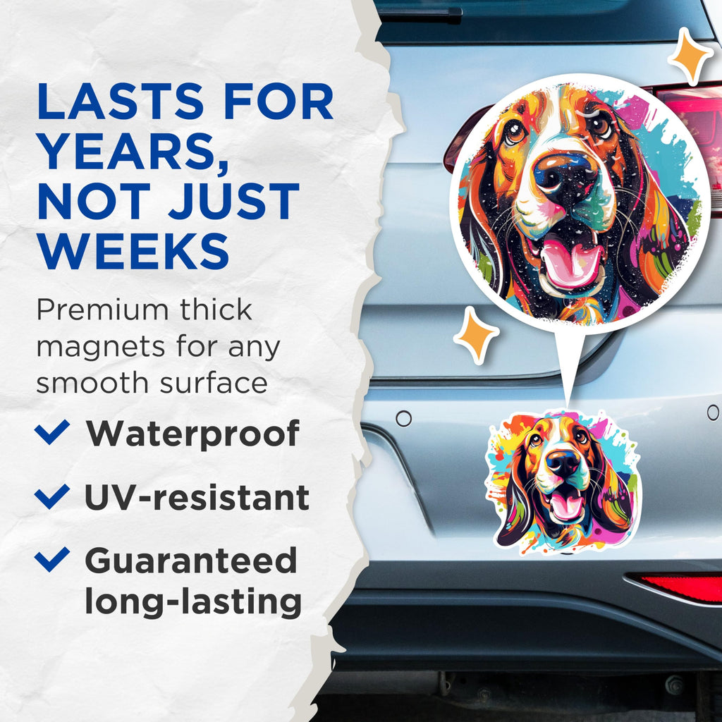 (2 Pack) Basset Hound Dog Breed Magnets - 5 Inches On Longest Side - Choose from Over 100 Dog Breeds - for Cars, Refrigerators, Toolboxes - Made in USA - MAG1765