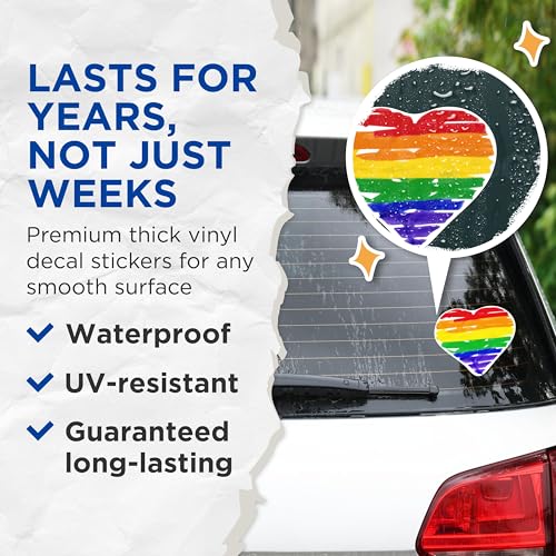 (2 Packs) Rainbow Heart LGBTQ Friendly Stickers - Inclusive Welcoming Heart Decals - 5 Inches On Longest Side - Premium Vinyl Decal - Sticks to Any Smooth Flat Surface - Made in USA - BMCS2312