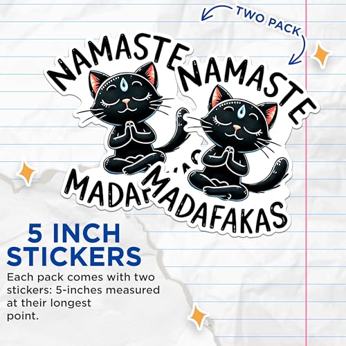 (2 Packs) Namaste Madafaks Stickers - Funny Peaceful Yoga Meditating Cat Decals - 5 Inches On Longest Side - Premium Vinyl Decal - Sticks to Any Smooth Flat Surface - Made in USA - BMCS2424