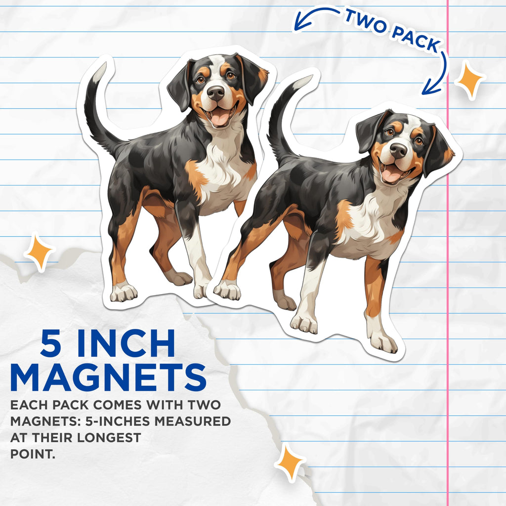 (2 Pack) Happy Tri-Color Dog Magnets - Bernese Mountain Dog - Greater Swiss Dog Lover Decor - 5 Inches On Longest Side - Thick Durable Magnet - Made in USA - MAG28588