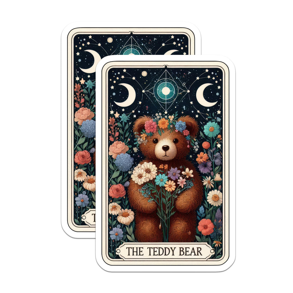 (2 Pack) The Teddy Bear Stickers - Cute Bear Stickers - Floral Art Stickers - Celestial Night Stickers - 5" On Longest Side - Sticks to Smooth Flat Surfaces - Made in USA - BMCS5510