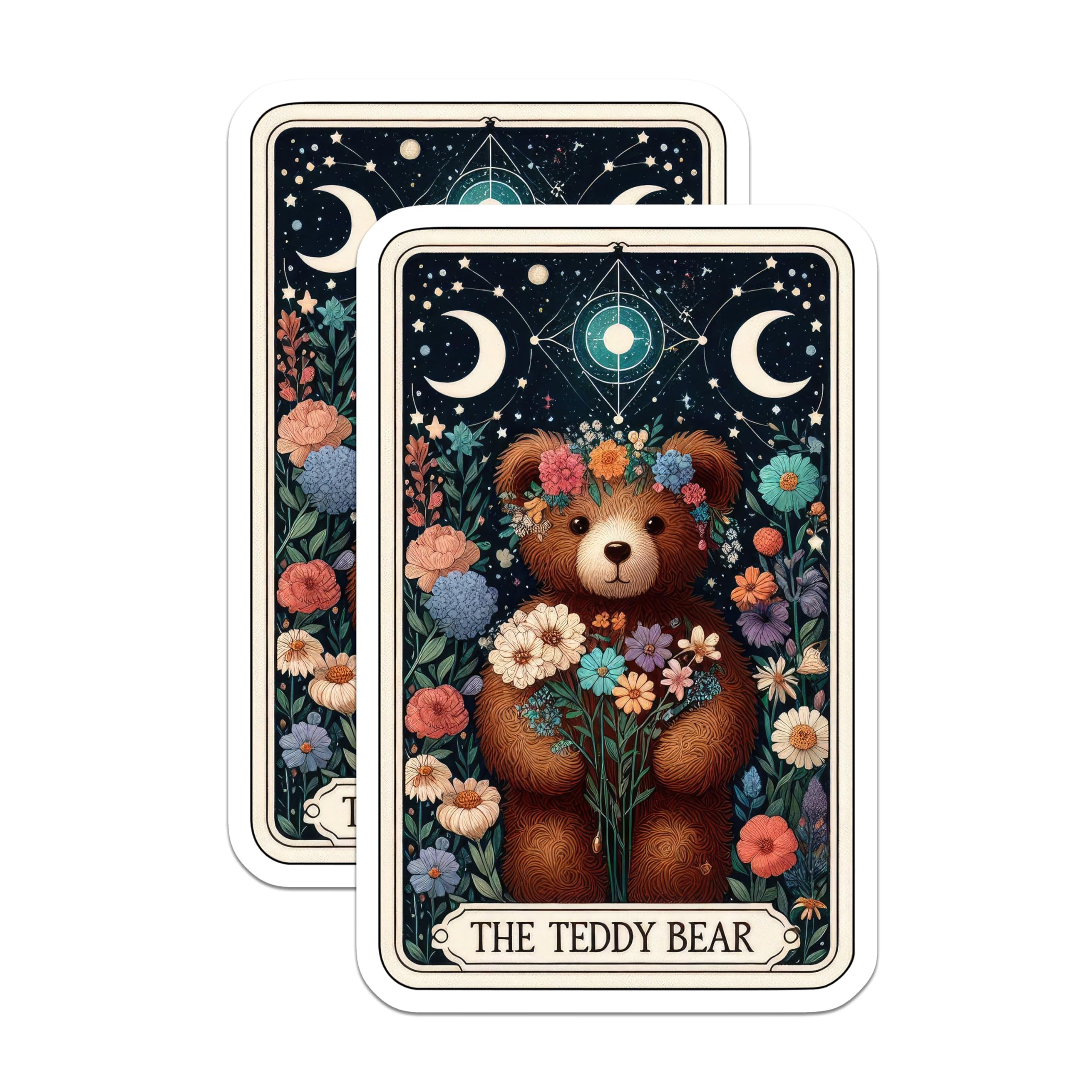 (2 Pack) The Teddy Bear Stickers - Cute Bear Stickers - Floral Art Stickers - Celestial Night Stickers - 5" On Longest Side - Sticks to Smooth Flat Surfaces - Made in USA - BMCS5510