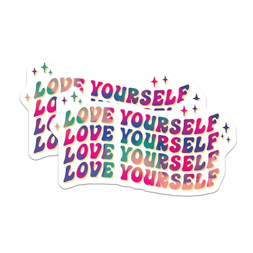 (2 Pack) Love Yourself Stickers - Motivational Stickers - Inspirational Stickers for Self Love - 5" On Longest Side - Sticks to Any Smooth Flat Surface - Made in USA - BMCS3230