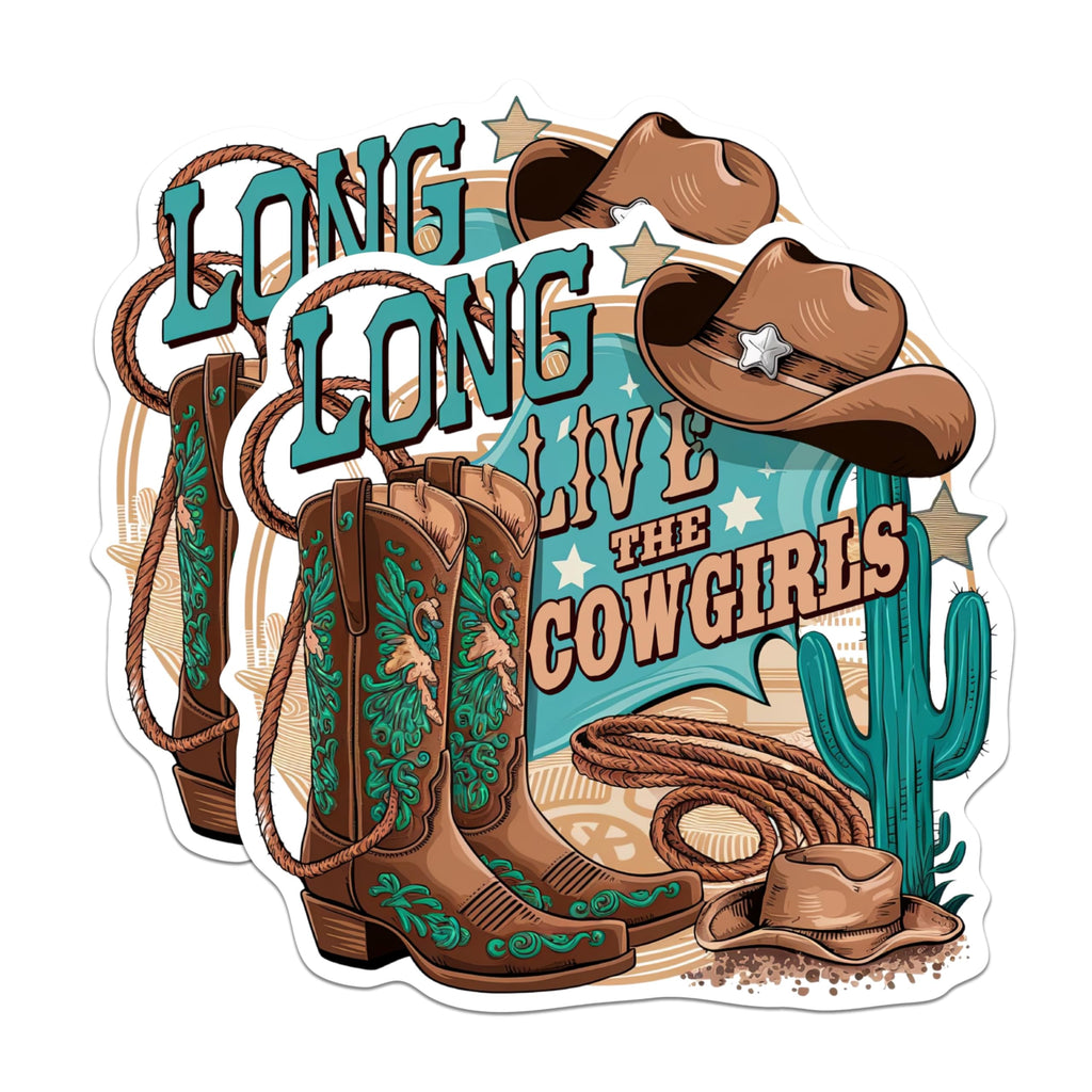 (2 Pack) Long Live The Cowgirls - Funny Cowgirl Country Girl - Rodeo Themed Cow Girl - 5 Inches On Longest Side - Premium Magnet - for Cars, Refrigerators, Toolboxes - Made in USA - MAG1718