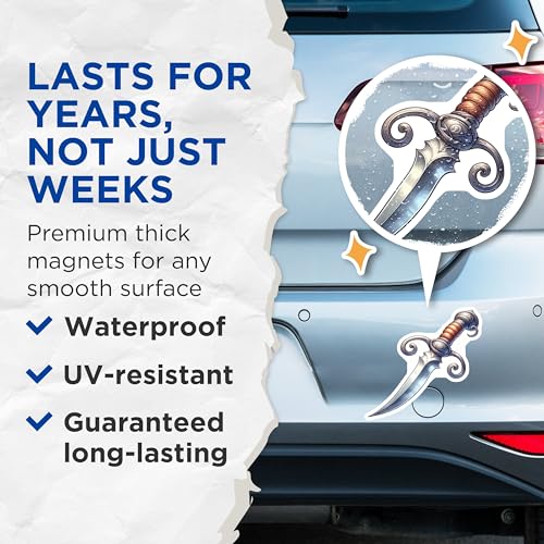 (2 Pack) Fantasy Dagger Magnets - Medieval Sword - Retro Weapon Decor - 5" On Longest Side - for Cars, Fridges, Toolboxes - Made in USA - MAG6703
