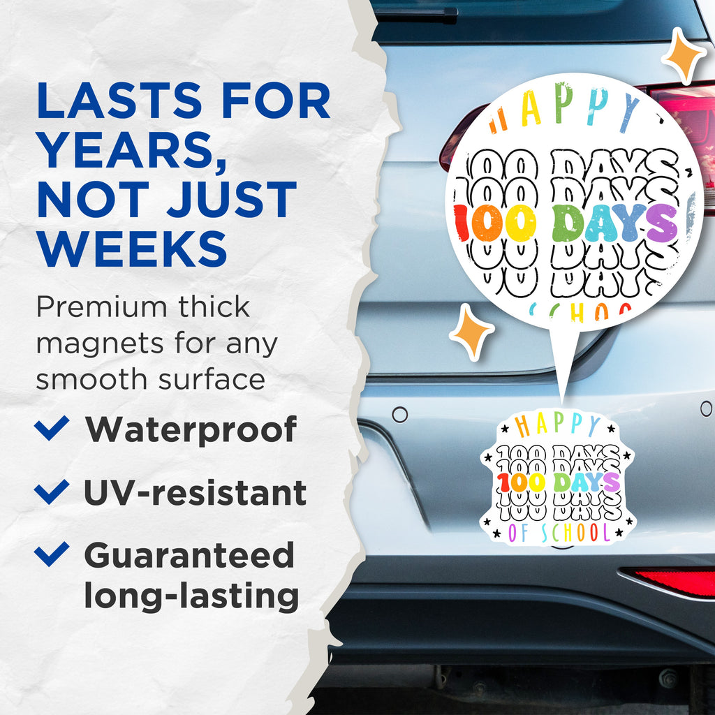 (2 Pack) 100 Days of School Magnets - Teacher Appreciation Decor - Classroom Fun - Student Milestone School Supplies - 5 Inches On Longest Side - Thick Durable Magnet - Made in USA - MAG38842