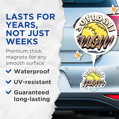 (2 Pack) Softball Mom Magnets Magnets - Sports Car Accessories - Sports Mom Decals - 5" On Longest Side - Made in USA - Sticks to Refrigerators & Metal Surfaces - MAG9221
