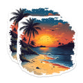 (2 Pack) Tropical Sunset Magnets - Beach Landscape - Palm Tree Ocean Refrigerator Decor - 5 Inches On Longest Side - Thick Durable Magnet - Made in USA - MAG30747