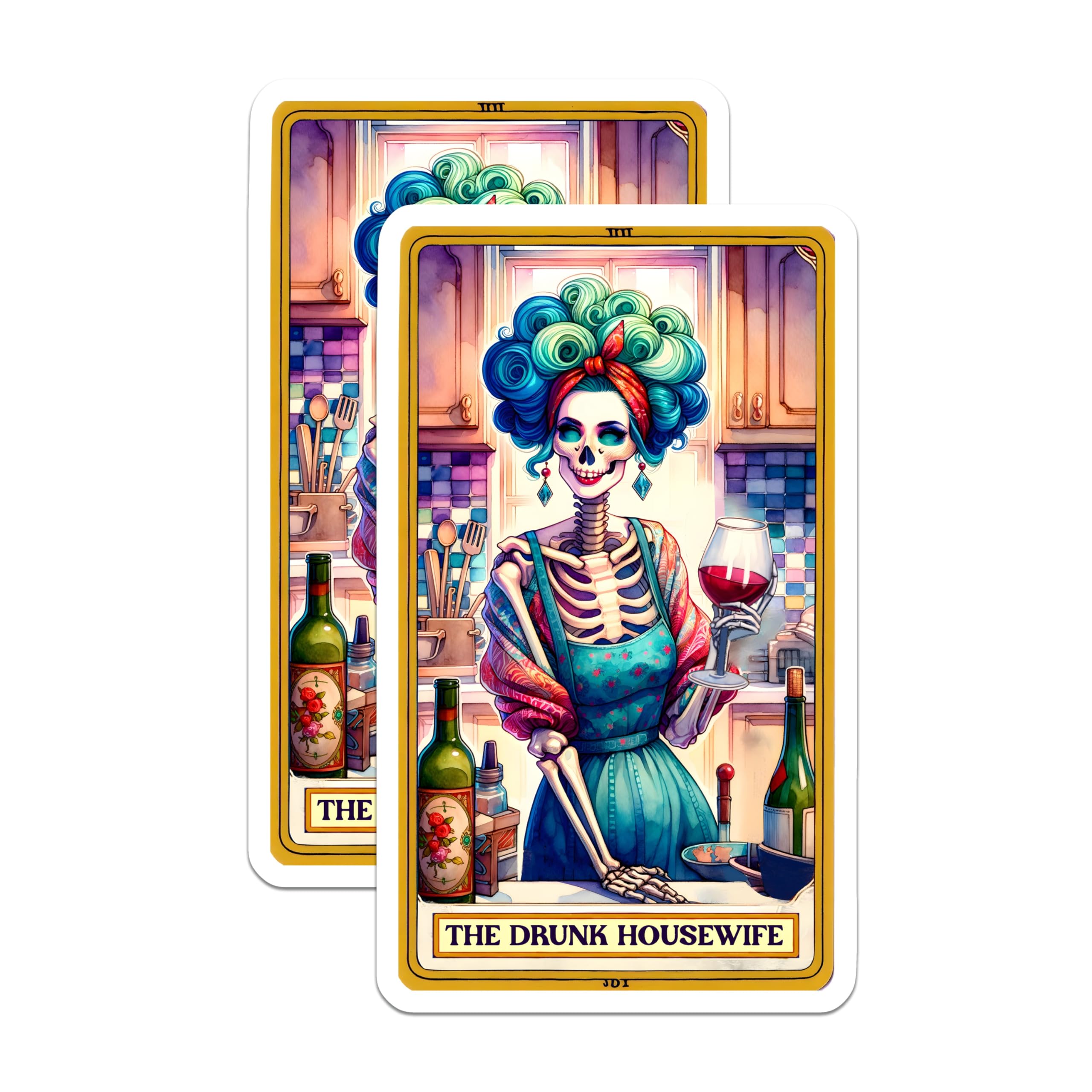 (2 Pack) Drunk Housewife Magnets - Skeleton Kitchen Decor - Funny Wine Lover Art - Spooky Home Accent - 5 Inches On Longest Side - Thick Durable Magnet - Made in USA - MAG27370