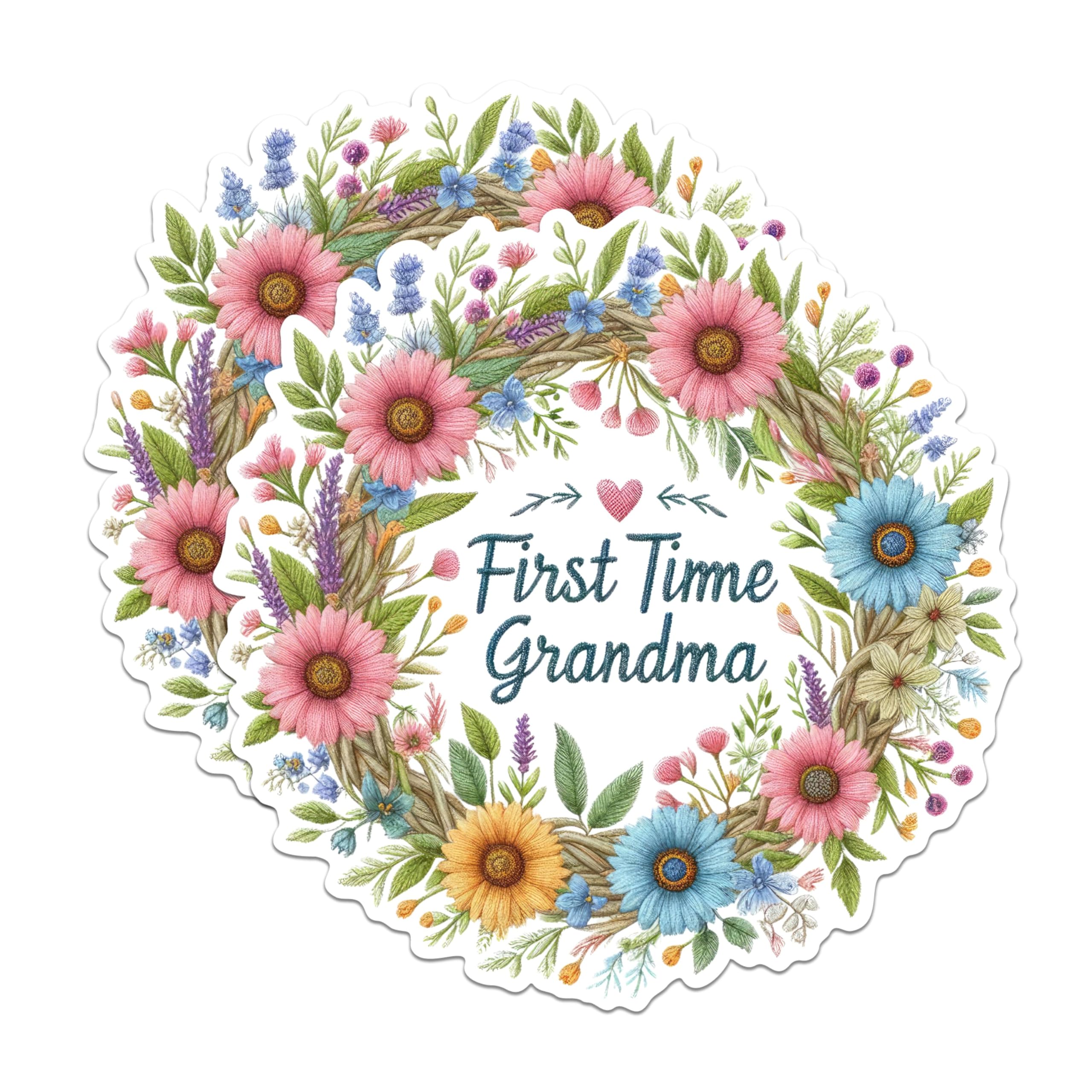 (2 Pack) First Time Grandma Magnets - Floral Wreath Magnets - Grandparent Announcement Magnets- 5" On Longest Side - for Fridges, Toolboxes, Cars - Made in USA - MAG2907