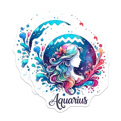 (2 Pack) Aquarius Zodiac Magnets - Astrology Art - Zodiac Sign Decor for Refrigerator Locker Office - 5" On Longest Side - for Cars, Fridges, Toolboxes - Made in USA - MAG6945