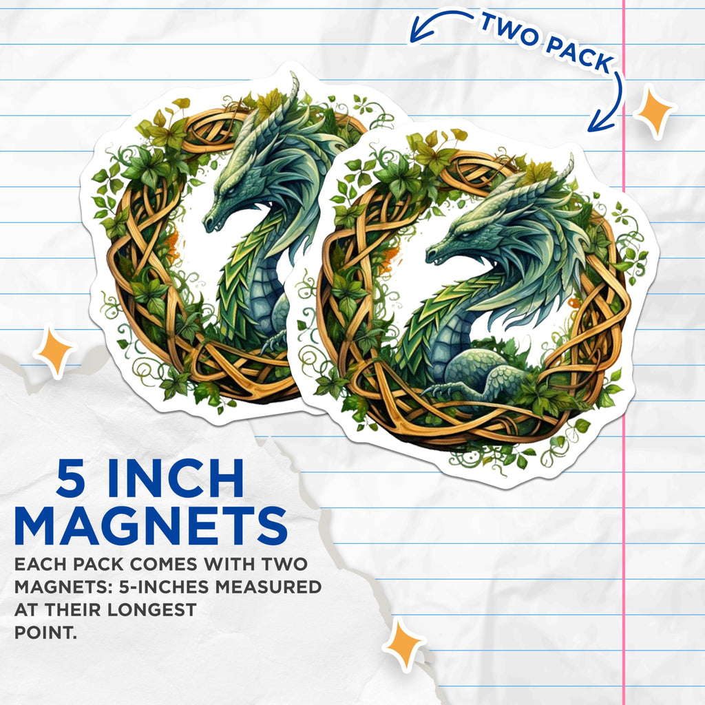 (2 Pack) Celtic Dragon Magnets - Fantasy Dragon Art - Mythical Creature Decor - 5 Inches On Longest Side - Thick Durable Magnet - Made in USA - MAG26792