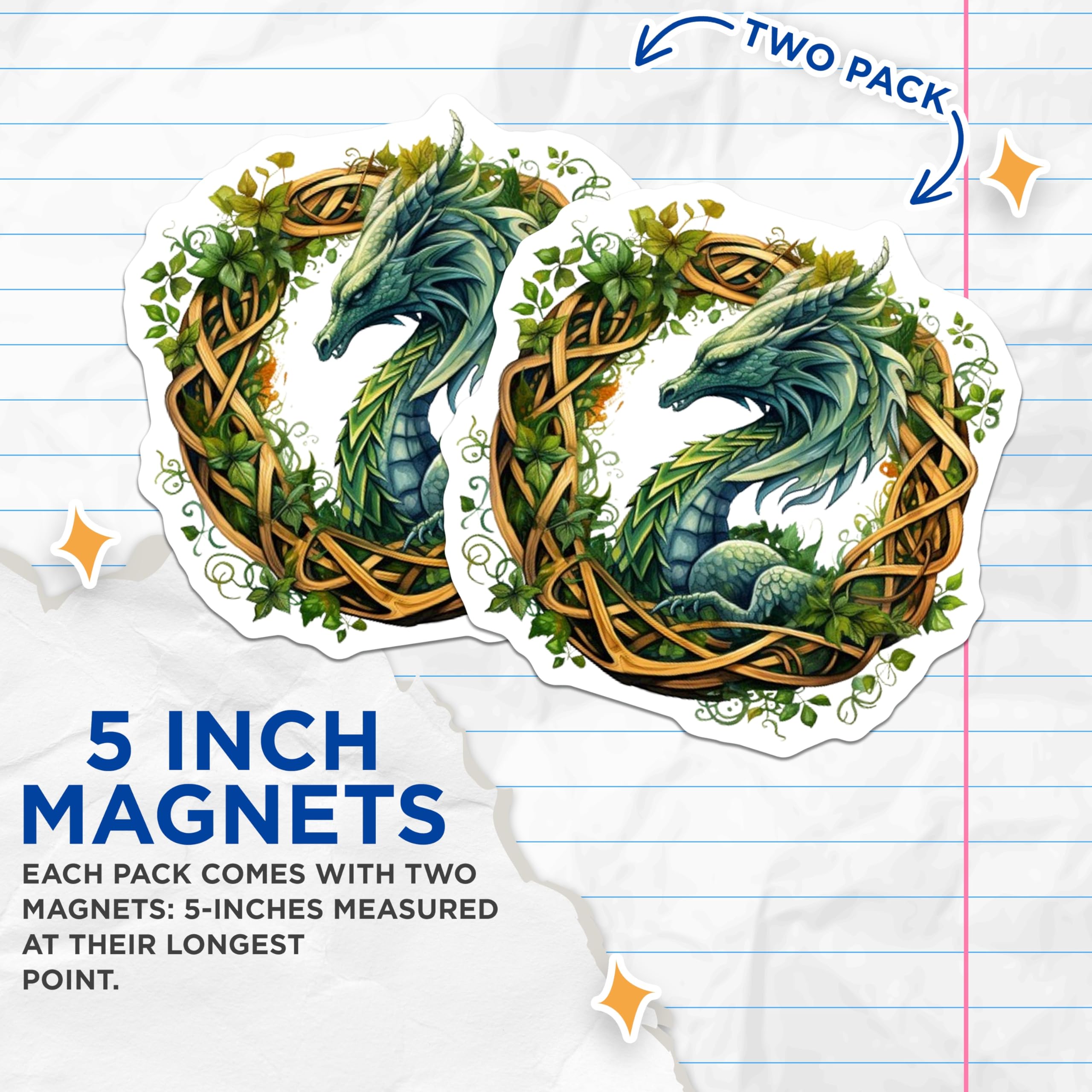 (2 Pack) Celtic Dragon Magnets - Fantasy Dragon Art - Mythical Creature Decor - 5 Inches On Longest Side - Thick Durable Magnet - Made in USA - MAG26792