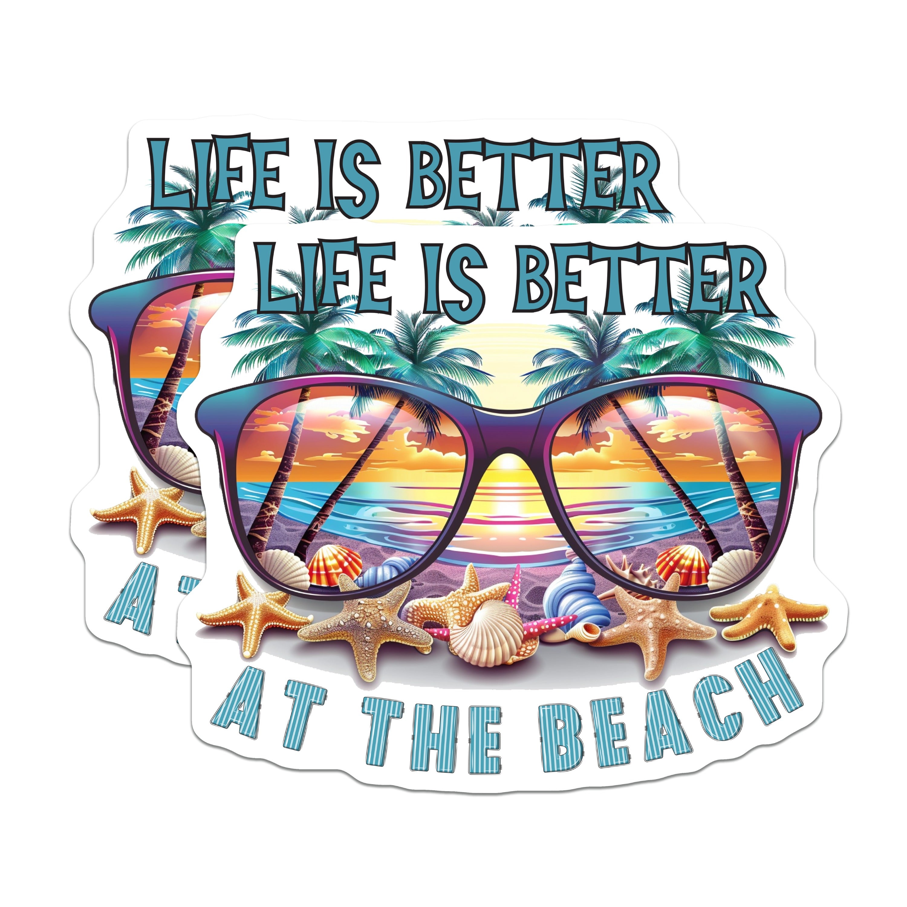 (2 Pack) Beach Magnets - Life is Better At The Beach - Tropical Sunset Decor - Vacation Vibes - 5 Inches On Longest Side - Thick Durable Magnet - Made in USA - MAG36917