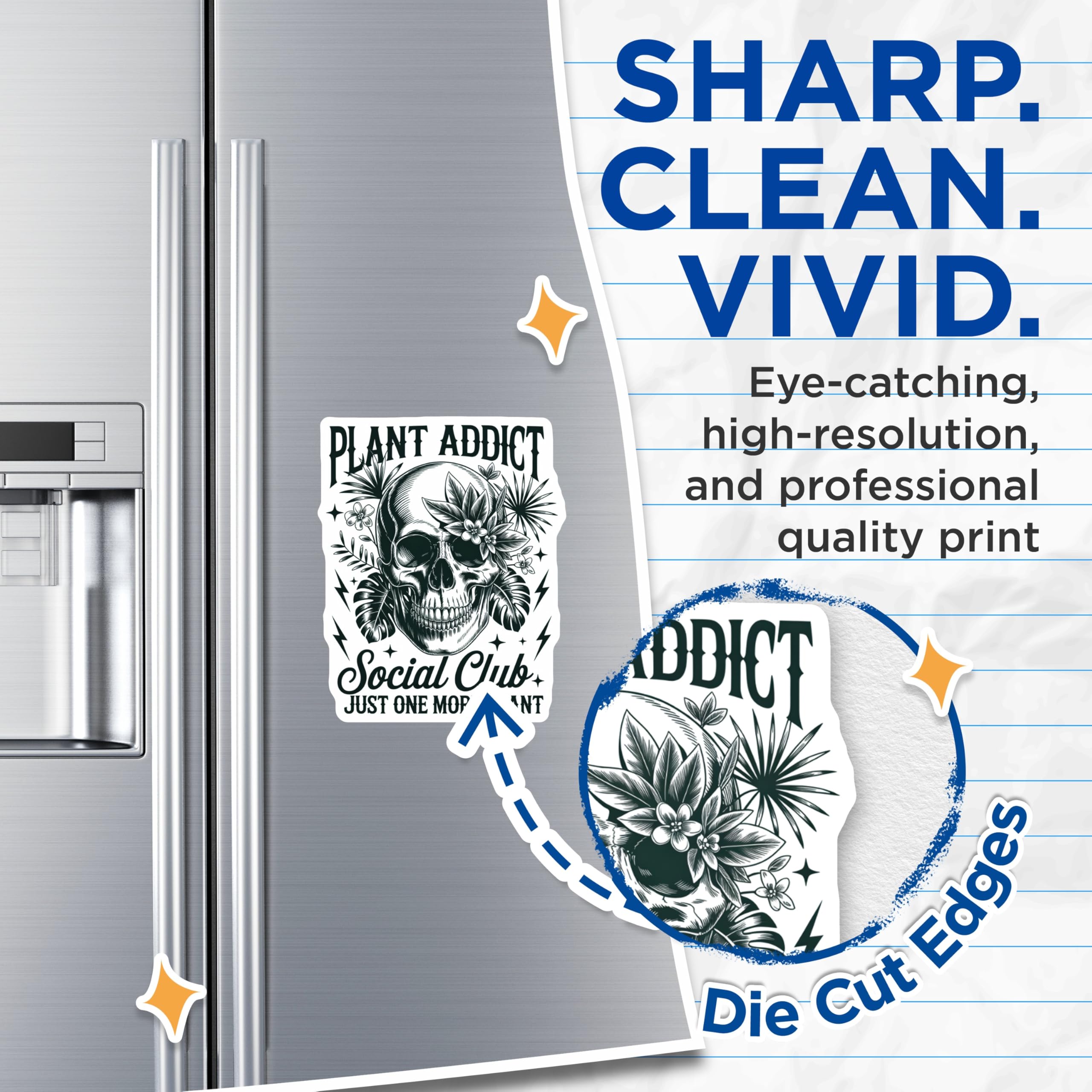 (2 Pack) Plant Addict Magnets - Botanical Skull Decor - Tropical Flora Art Refrigerator Accent - 5 Inches On Longest Side - Thick Durable Magnet - Made in USA - MAG22748