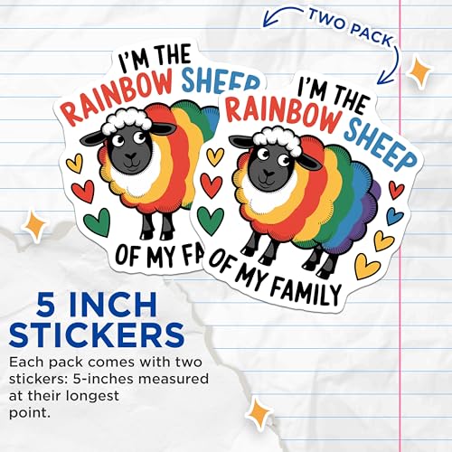 (2 Pack) Rainbow Sheep Stickers - Funny Sheep Decal - Pride Sheep Sticker - 5" On Longest Side - Sticks to Smooth Flat Surfaces - Made in USA - BMCS9165 - Cute Sheep Sticker