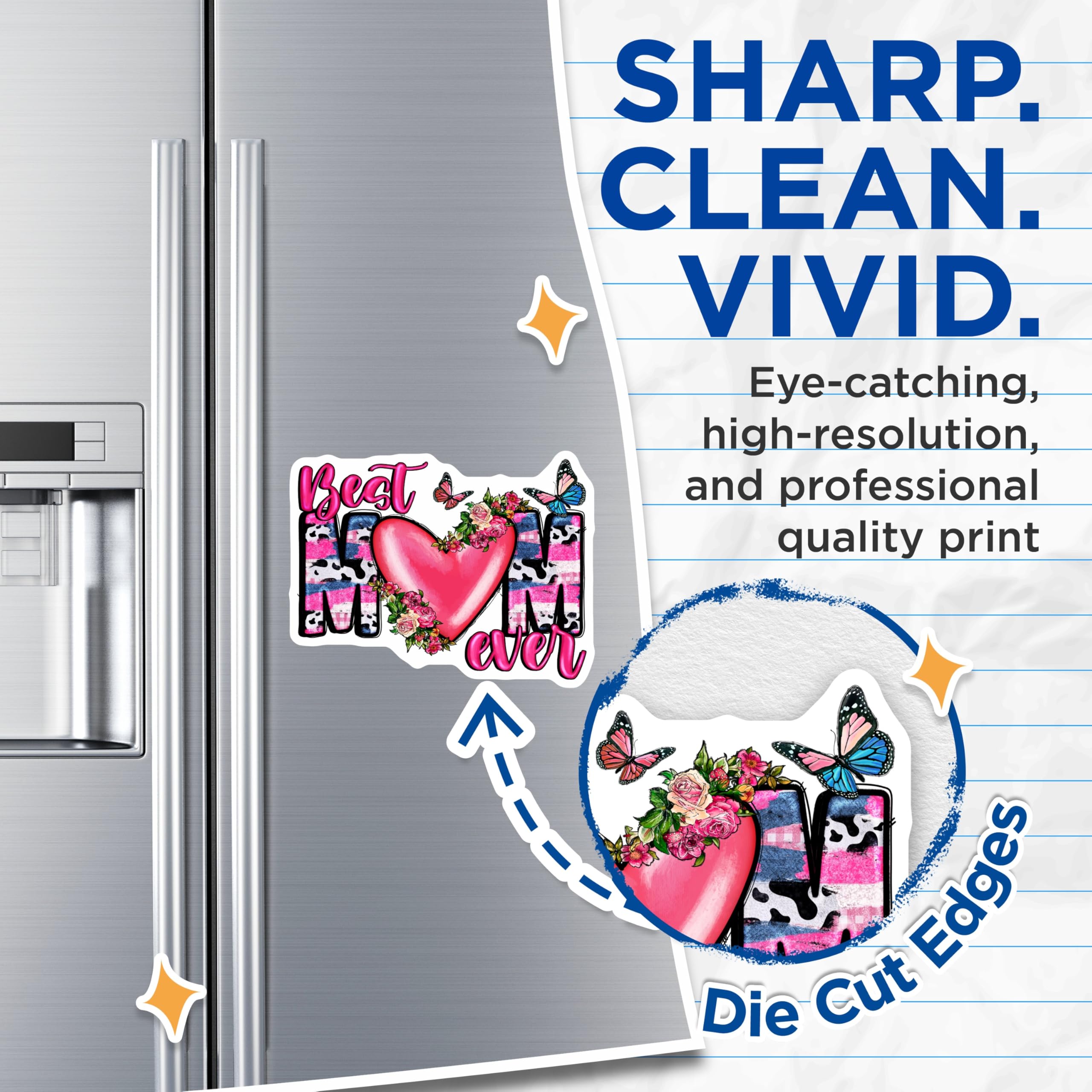 (2 Pack) Best Mom Ever Magnets - Floral Heart Decor - Pink Cow Print Fridge Art - 5 Inches On Longest Side - Thick Durable Magnet - Made in USA - MAG29320