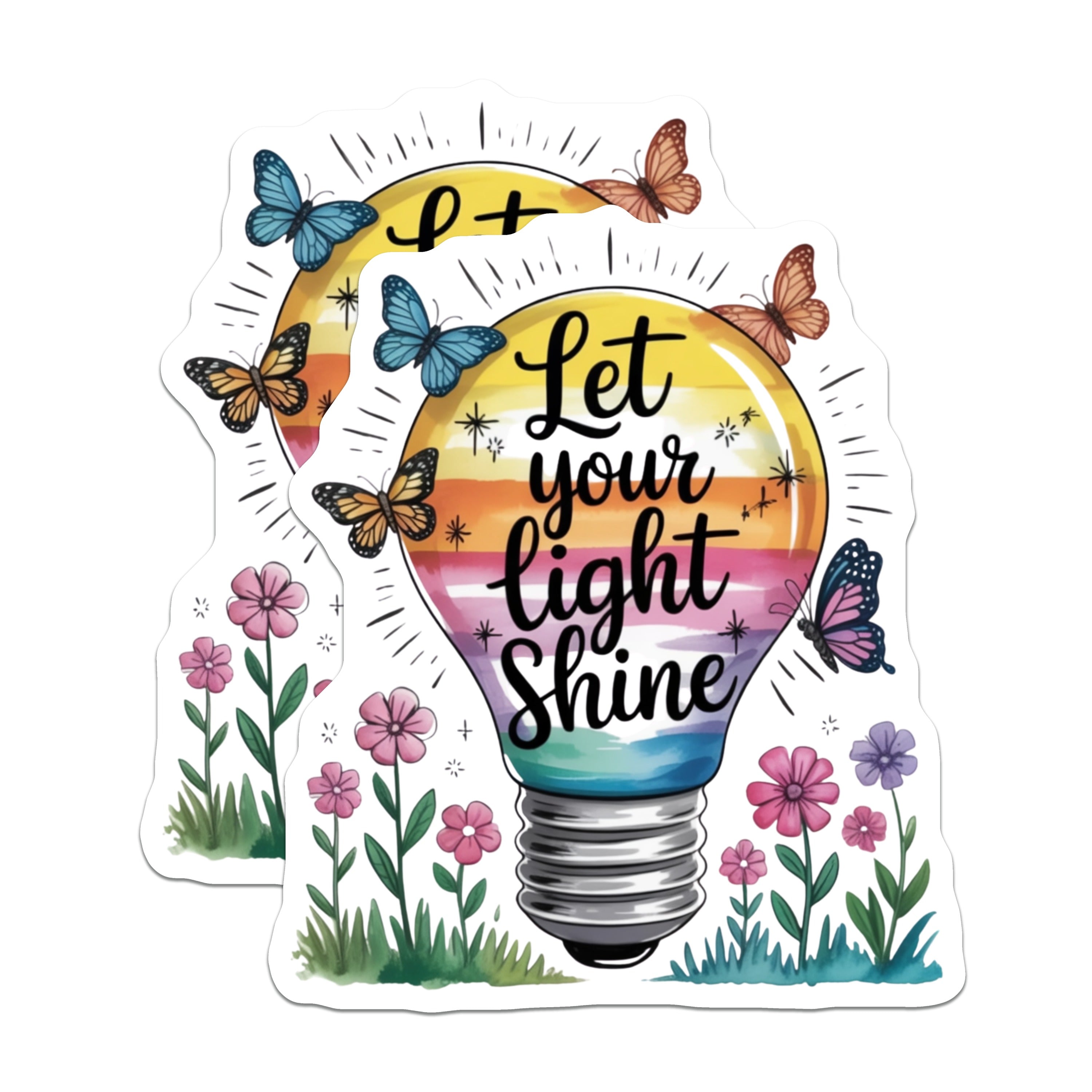 (2 Pack) Let Your Light Shine Magnets - Inspirational Quote - Butterfly Flower Decor - 5 Inches On Longest Side - Thick Durable Magnet - Made in USA - MAG38774