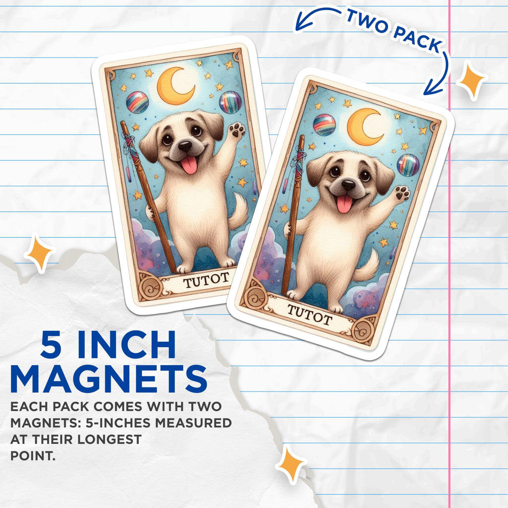 (2 Pack) Whimsical Dog Magnets - Tarot Inspired Puppy Art - Celestial Canine Decor Magnets - 5 Inches On Longest Side - Thick Durable Magnet - Made in USA - MAG22495