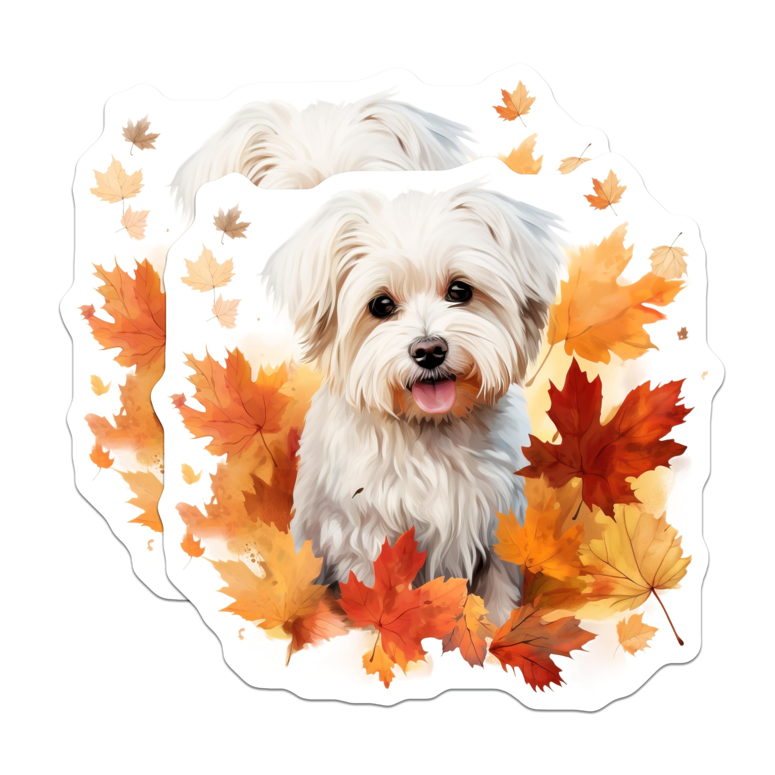 (2 Pack) Maltese Dog Magnets - Cute Autumn Puppy Decor - Fall Maple Leaves Refrigerator Magnets - 5 Inches On Longest Side - Thick Durable Magnet - Made in USA - MAG24109