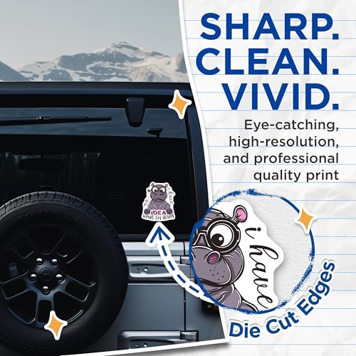 (2 Pack) Funny Hippo Stickers - No Idea What I'm Doing Cute - Quirky Animal - 5" On Longest Side - Sticks to Smooth Flat Surfaces - Made in USA - BMCS4376