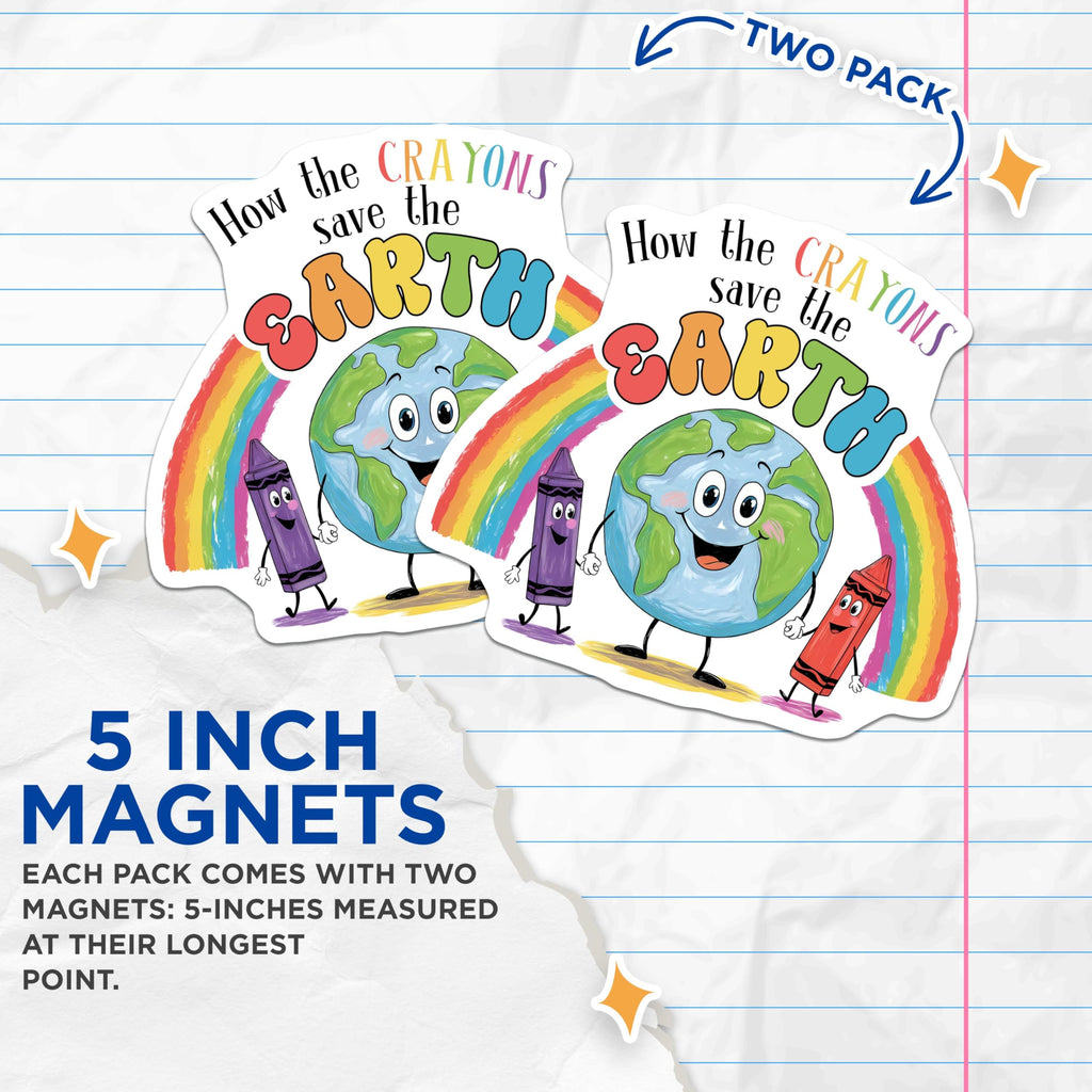 (2 Pack) Save The Earth Magnets - Eco Friendly Awareness - Inspirational Decor - Cute Earth Illustration - 5" On Longest Side - for Cars, Fridges, Toolboxes - Made in USA - MAG7699