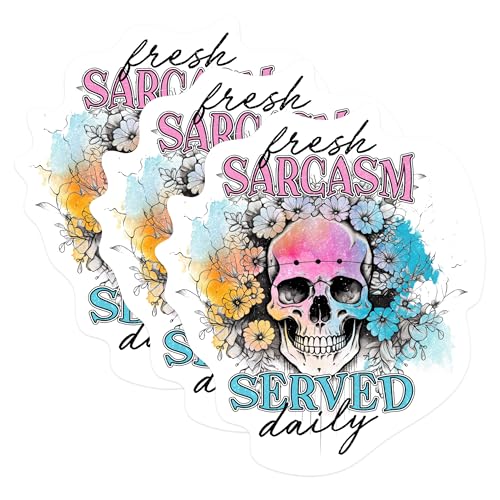 (3 Pack) Sarcasm Served Daily Decals - Floral Skull Decal - Snarky Quote Decals - 3 Inches On Longest Side - Easy Peel & Apply - Made in USA - 3MCS1195