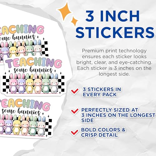 (3 Pack) Bunny Decals - Teaching Bunnies - Kawaii Cute Decals - 3 Inches On Longest Side - Easy Peel & Apply - Made in USA - 3MCS6905