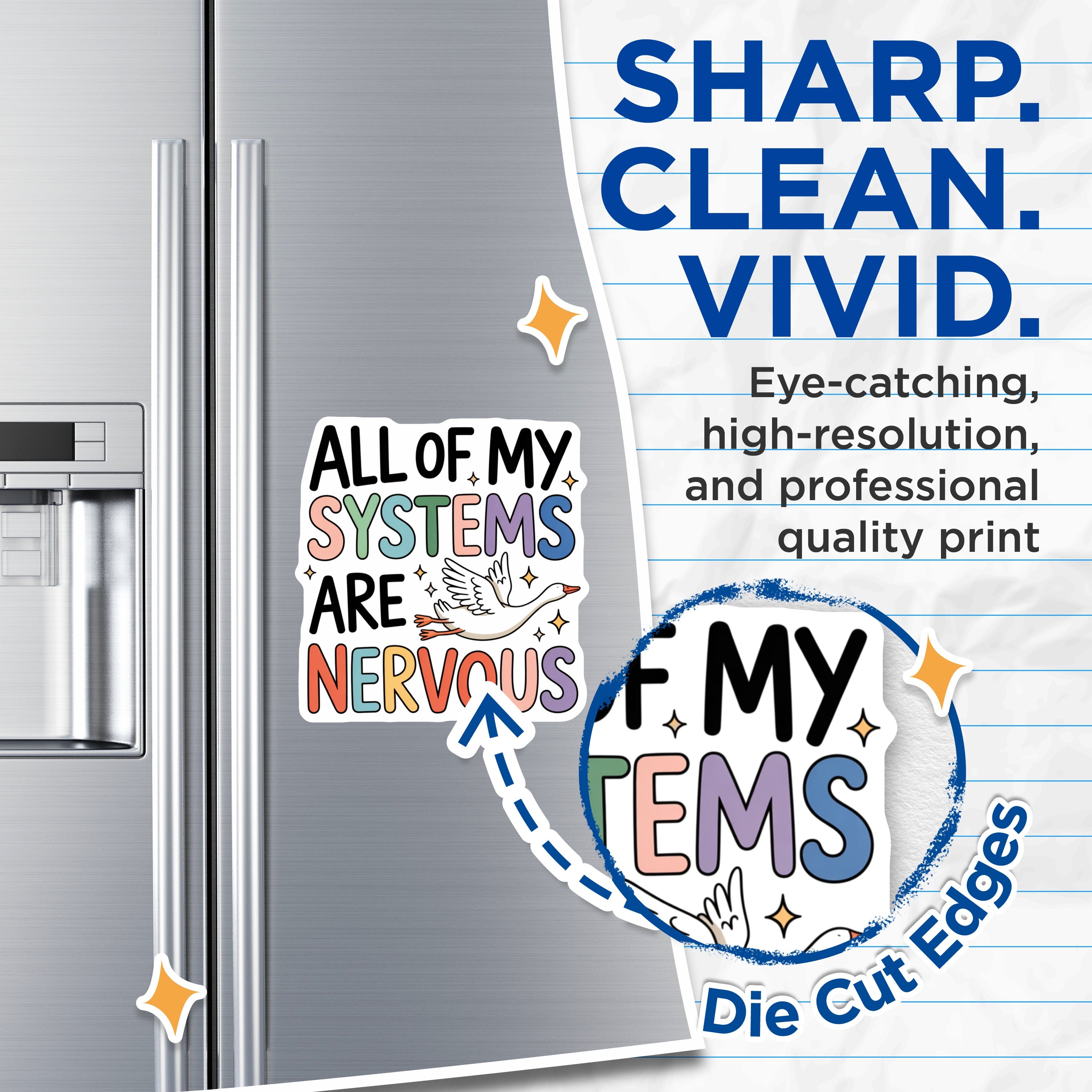(2 Pack) All My Systems are Nervous Goose Magnets - Quirky Mental Health Humor - Whimsical Fridge Locker Decor - 5 Inches On Longest Side - Thick Durable Magnet - Made in USA - MAG39216