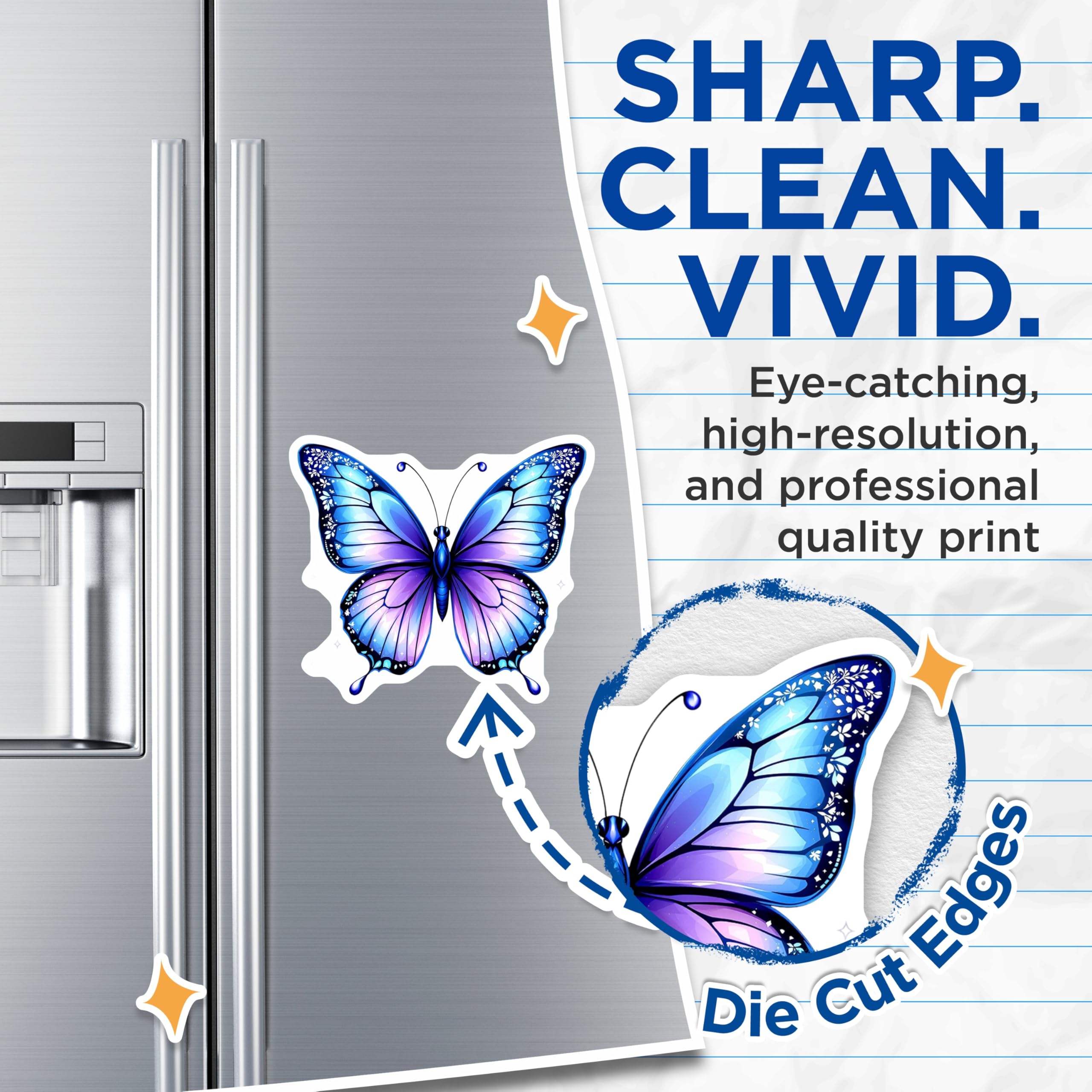 (2 Pack) Butterfly Magnets - Blue Purple Butterfly Decor - Decorative Fridge Magnets - 5" On Longest Side - Premium Magnet - for Cars, Refrigerators, Toolboxes, Lockers - Made in USA - MAG14157