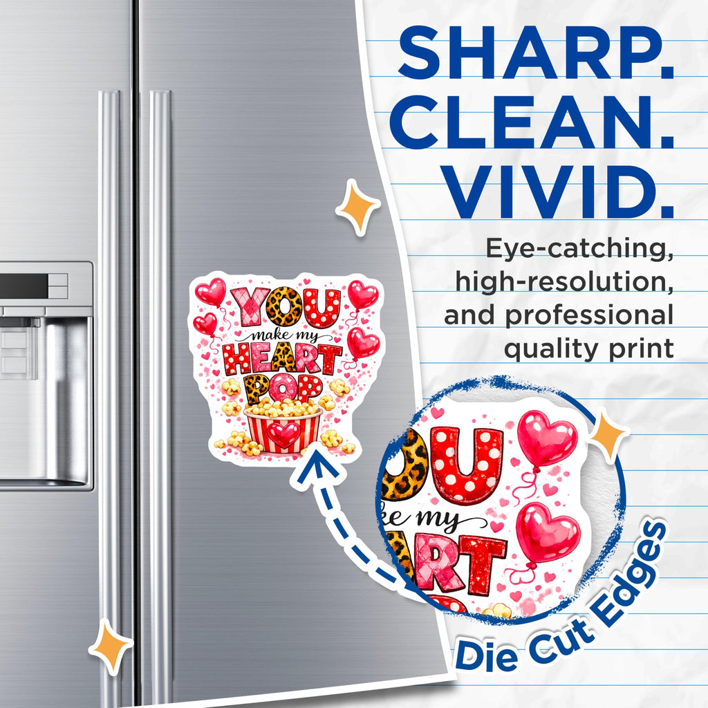 (2 Pack) You Make My Heart Pop Magnets - Valentine Popcorn Love Quote - Cute Couple Anniversary Refrigerator Decor - 5 Inches On Longest Side - Thick Durable Magnet - Made in USA - MAG30486