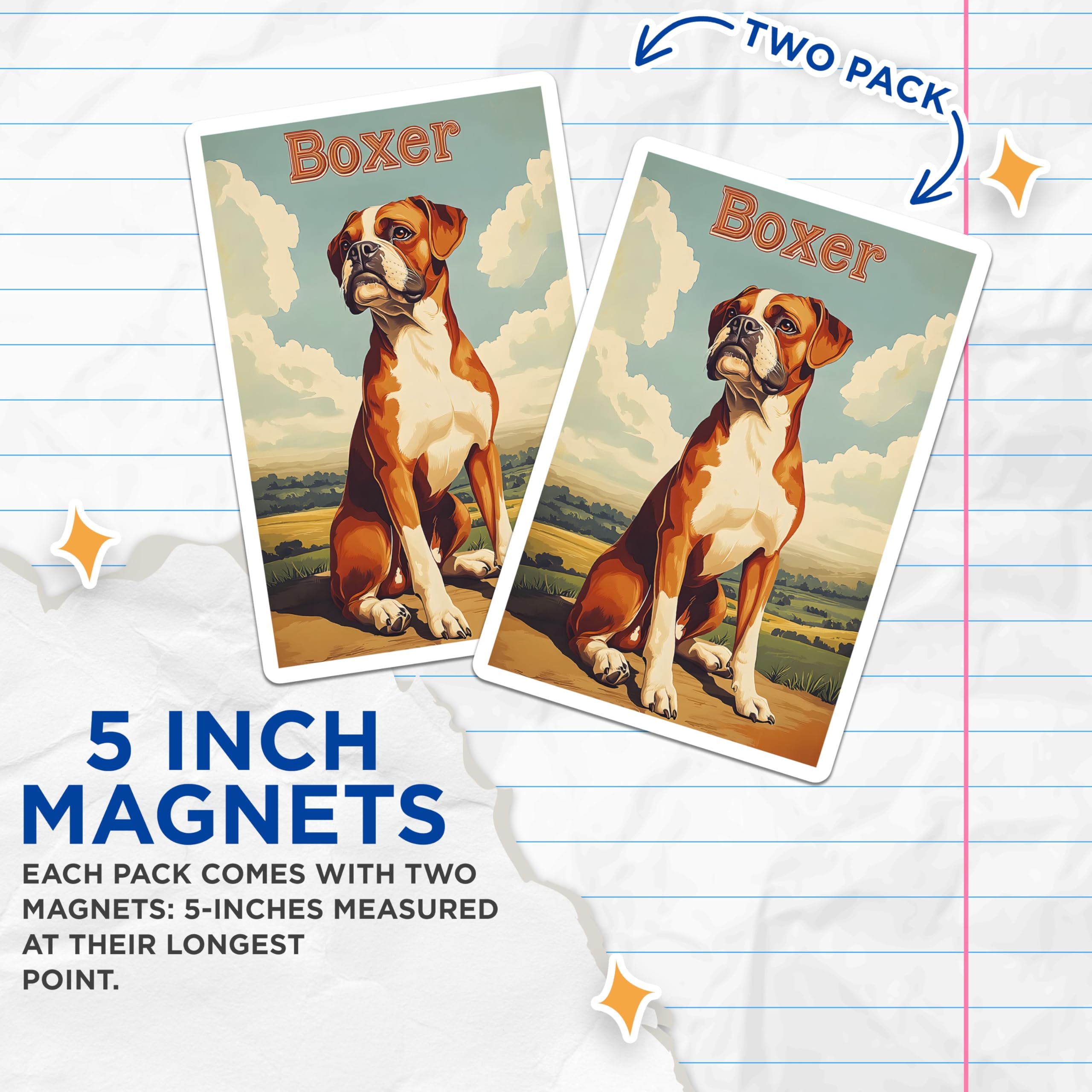 (2 Pack) Boxer Dog Magnets - Pet Lover Decor - Canine Art Fridge Accessory - 5 Inches On Longest Side - Thick Durable Magnet - Made in USA - MAG22812