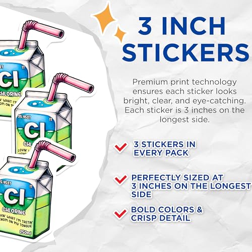 (3 Pack) Chlorine Juicebox Decals - Funny Element Sticker - Science Laptop Decal - 3 Inches On Longest Side - Easy Peel & Apply - Made in USA - 3MCS6782