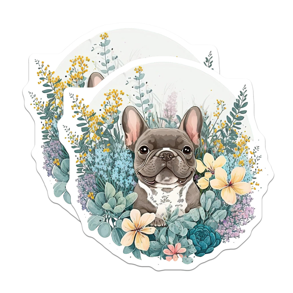 (2 Pack) French Bulldog Magnets - Cute Dog Lover Decor - Floral Puppy Fridge Magnets - 5" On Longest Side - Premium Magnet - for Cars, Refrigerators, Toolboxes, Lockers - Made in USA - MAG16109