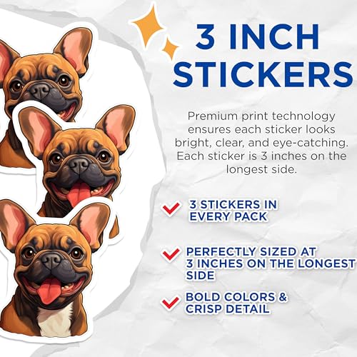 (3 Pack) French Bulldog Decals - Cute Puppy Stickers - Laptop Car Decal - 3 Inches On Longest Side - Easy Peel & Apply - Made in USA - 3MCS2721