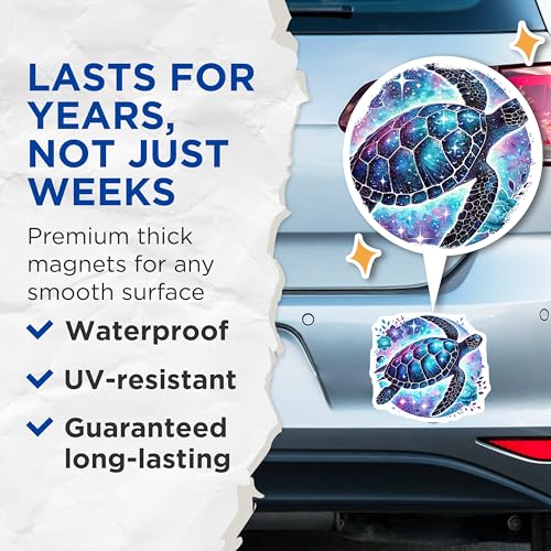 (2 Pack) Sea Turtle Magnets - Ocean Animal Art - Colorful Turtle - Nature-Inspired Magnets - Cute Turtle Magnets - 5" On Longest Side - for Cars, Fridges, Toolboxes - Made in USA - MAG4501