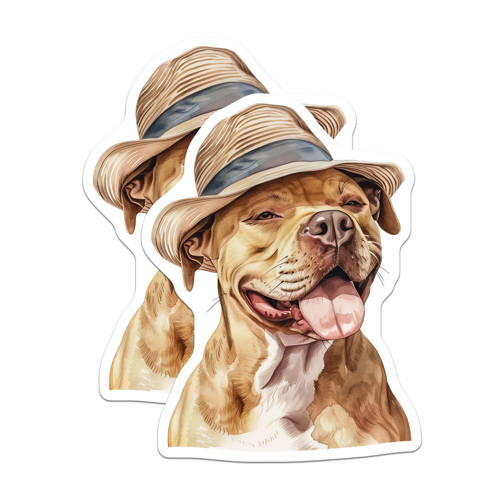 (2 Pack) Pitbull Dog Magnets - Happy Smiling Pitbull in Hat - Watercolor Dog Art - Pet Lover Fridge Decor - 5 Inches On Longest Side - Thick Durable Magnet - Made in USA - MAG36667