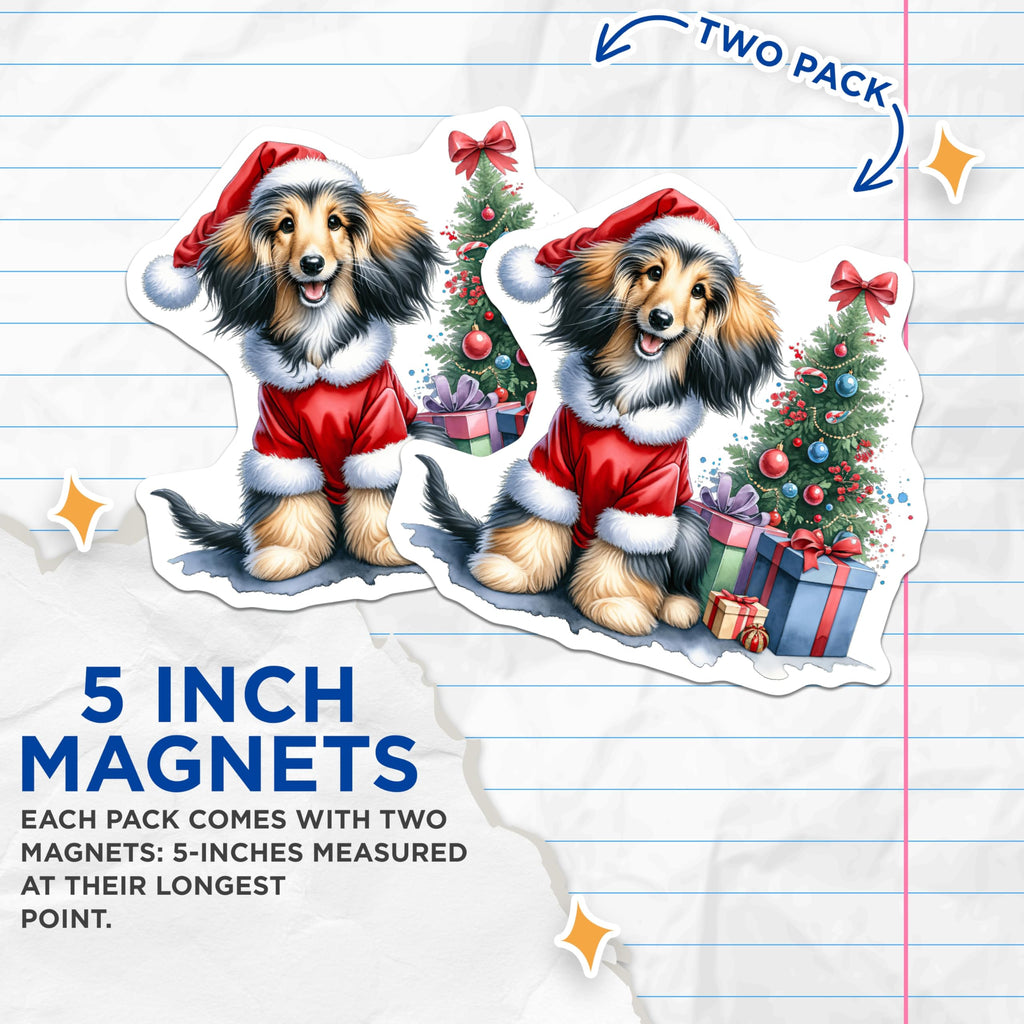 (2 Pack) Christmas Dog Magnets - Santa Puppy Refrigerator Decor - Festive Holiday Locker Accessory - 5 Inches On Longest Side - Thick Durable Magnet - Made in USA - MAG26089