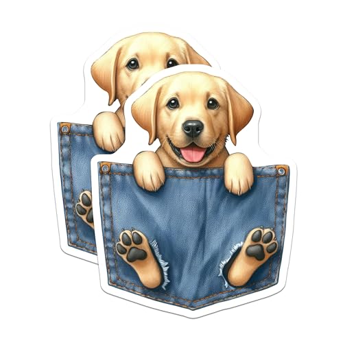 (2 Pack) Cute Puppy Stickers - Adorable Labrador Decal - Dog Lover Accessories for Kids and Adults - 5" On Longest Side - Sticks to Smooth Flat Surfaces - Made in USA - BMCS4119