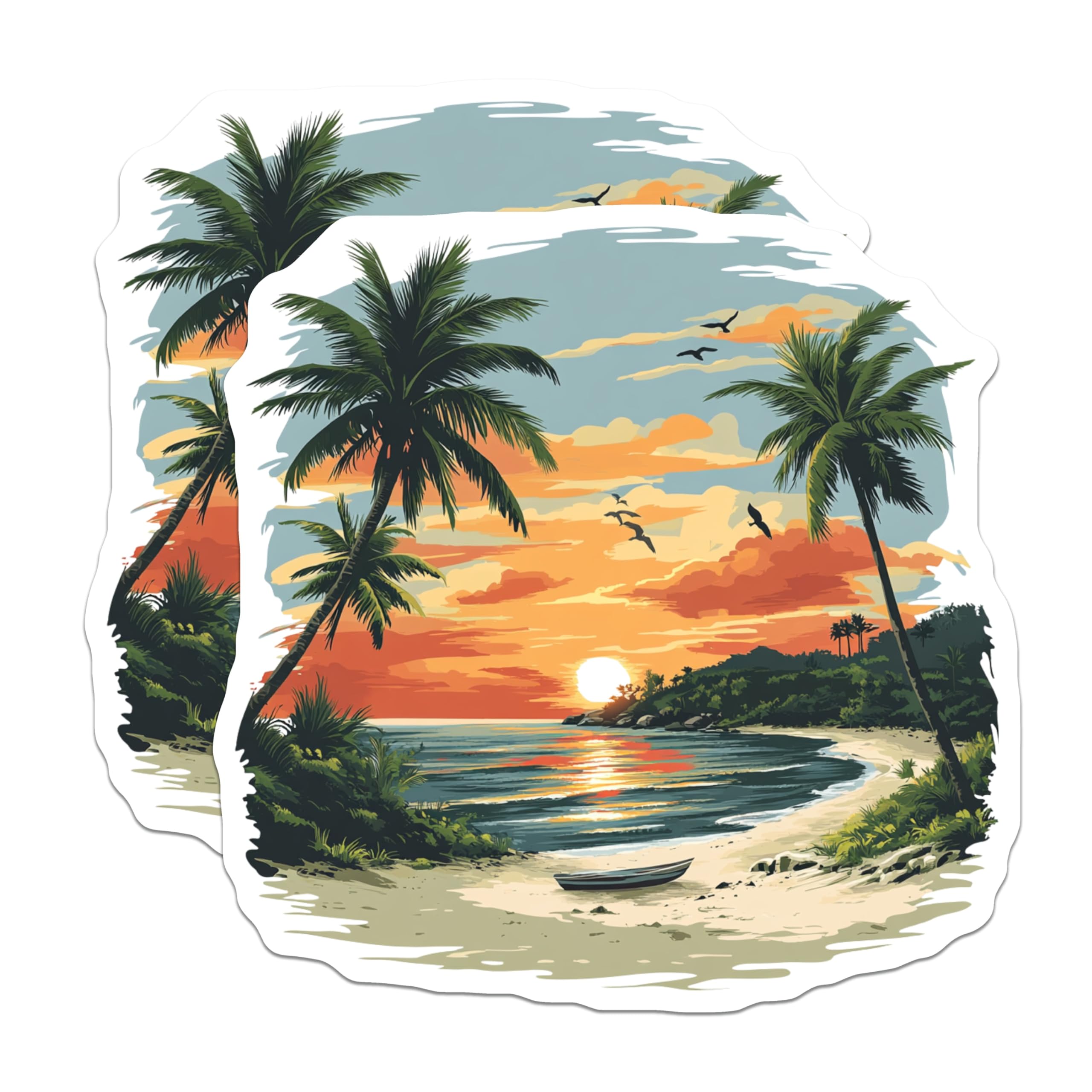 (2 Pack) Tropical Sunset Beach Magnets - Coastal Ocean Decor - Vacation Vibe Fridge Accessory - 5 Inches On Longest Side - Thick Durable Magnet - Made in USA - MAG26639