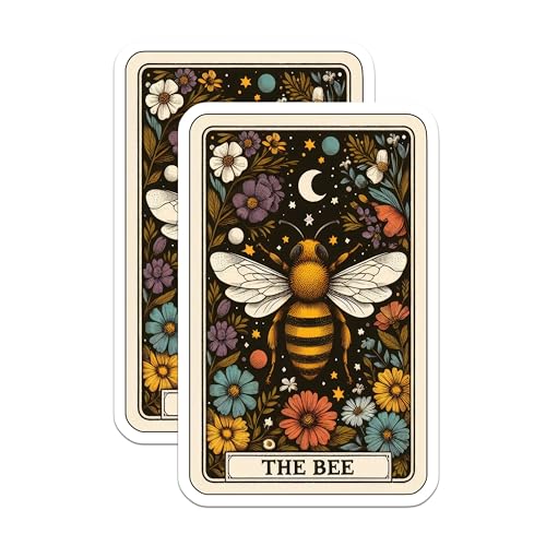 (2 Pack) Colorful Floral Bee Stickers - Nature-Inspired Insect Design - 5" On Longest Side - Sticks to Smooth Flat Surfaces - Made in USA - BMCS5355