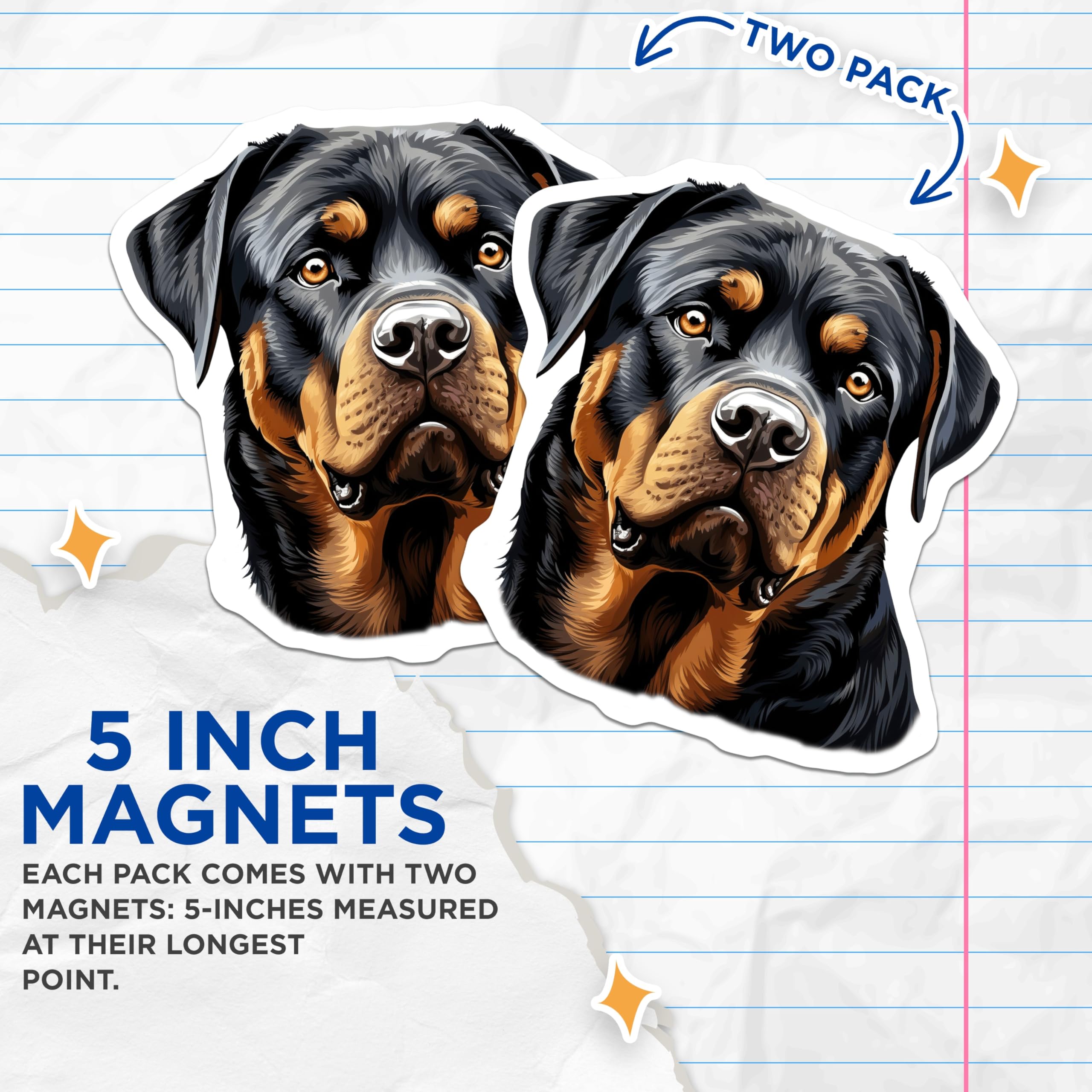 (2 Pack) Rottweiler Dog Magnets - Powerful Canine Portrait - Dog Breed Admirer Art - Pet Lover Collection - 5 Inches On Longest Side - Thick Durable Magnet - Made in USA - MAG24202